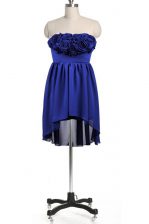 Graceful Royal Blue Sleeveless Knee Length Hand Made Flower Zipper 