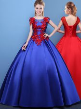  Scoop Cap Sleeves Lace Up Floor Length Appliques 15 Quinceanera Dress