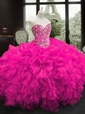 Pretty Floor Length Ball Gowns Sleeveless Fuchsia Quinceanera Gowns Lace Up