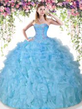 Flirting Baby Blue Lace Up Sweet 16 Dresses Beading and Ruffles Sleeveless Floor Length