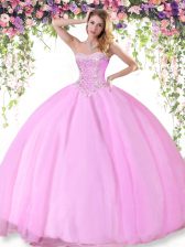 Fantastic Sweetheart Sleeveless Lace Up Quinceanera Gown Rose Pink Tulle
