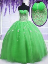 Traditional Ball Gowns Sweetheart Sleeveless Organza Floor Length Lace Up Beading and Embroidery Quinceanera Gowns