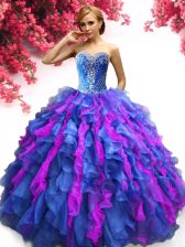 Dazzling Sweetheart Sleeveless Organza Sweet 16 Dresses Beading and Ruffles Lace Up