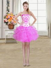  Sleeveless Lace Up Mini Length Beading and Appliques and Ruffles Prom Dresses