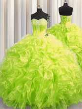  Yellow Green Ball Gown Prom Dress Sweetheart Long Sleeves Brush Train Lace Up