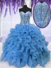  Baby Blue Sweetheart Lace Up Beading and Ruffles Sweet 16 Dresses Sleeveless