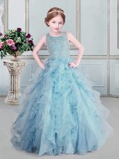  Light Blue Child Pageant Dress Quinceanera and Wedding Party with Beading and Ruffles Scoop Sleeveless Zipper