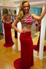 Adorable Scoop Sleeveless Brush Train Zipper Beading Evening Dress