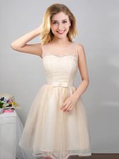  Champagne Scoop Lace Up Lace and Appliques and Belt Vestidos de Damas Sleeveless