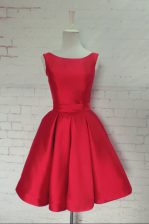 Excellent Knee Length A-line Sleeveless Red Prom Dresses Backless