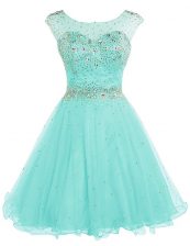 Traditional Scoop Apple Green Sleeveless Beading Mini Length Homecoming Dress