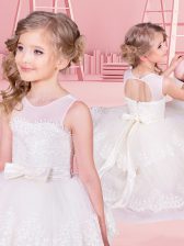 Dynamic Ruffled Floor Length White Flower Girl Dresses Scoop Sleeveless Lace Up