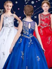  Scoop White and Red and Royal Blue Organza Zipper Pageant Gowns For Girls Sleeveless Floor Length Beading