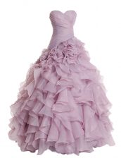  Organza Sweetheart Sleeveless Zipper Ruffles Prom Gown in Lilac