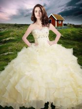  Ruffled Sweetheart Sleeveless Lace Up 15 Quinceanera Dress Light Yellow Organza
