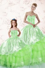 Trendy Sleeveless Floor Length Embroidery and Ruffled Layers Lace Up Quinceanera Dresses with 