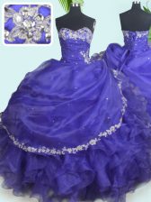 Graceful Purple Sleeveless Organza Lace Up 15 Quinceanera Dress for Military Ball and Sweet 16 and Quinceanera
