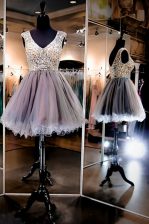 Best Grey Zipper Prom Evening Gown Beading Sleeveless Knee Length