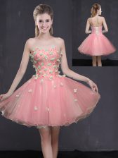  Mini Length Pink Evening Dress Organza Sleeveless Appliques
