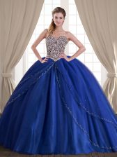 Low Price Sleeveless Brush Train Lace Up With Train Beading Quince Ball Gowns