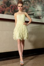 Simple Spaghetti Straps Sleeveless Homecoming Dress Mini Length Ruffled Layers Light Yellow Chiffon