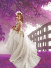 Fitting Scoop Long Sleeves Tulle Toddler Flower Girl Dress Appliques Court Train Zipper