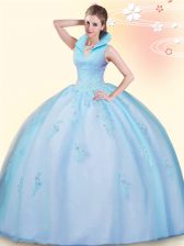  Sleeveless Backless Floor Length Beading and Appliques 15 Quinceanera Dress