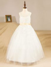 Sumptuous White Toddler Flower Girl Dress Party and Wedding Party with Lace and Sashes ribbons Scoop Sleeveless Zipper