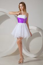  White And Purple Zipper Strapless Beading Dama Dress Organza Sleeveless