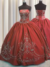  Wine Red Lace Up Sweet 16 Quinceanera Dress Beading and Embroidery Sleeveless Floor Length