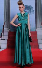  Teal Chiffon Side Zipper Scoop Sleeveless Floor Length Belt