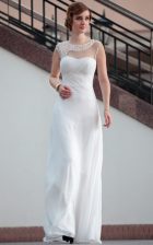Fine White Zipper Prom Dresses Beading and Lace Sleeveless Floor Length