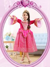  Scoop 3 4 Length Sleeve Flower Girl Dress Tea Length Sequins Hot Pink Sequined