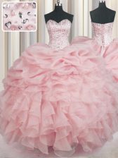  Floor Length Ball Gowns Sleeveless Baby Pink Quinceanera Gowns Lace Up