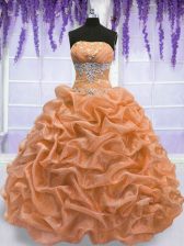 Charming Floor Length Orange Quinceanera Dresses Strapless Sleeveless Lace Up