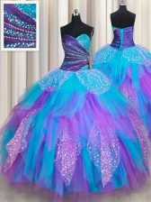 Free and Easy Ball Gowns Quinceanera Gown Multi-color Sweetheart Tulle Sleeveless Floor Length Lace Up