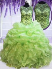 Discount Scoop See Through Sleeveless Floor Length Beading and Ruffles and Pick Ups Lace Up Ball Gown Prom Dress