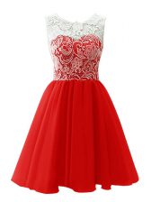  Red Scoop Neckline Lace Prom Party Dress Sleeveless Clasp Handle