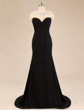  With Train Column/Sheath Sleeveless Black Brush Train Backless