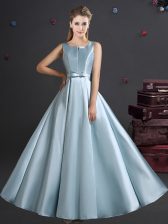  Straps Sleeveless Zipper Floor Length Bowknot Dama Dress for Quinceanera