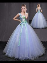 Sleeveless Appliques and Belt Lace Up Vestidos de Quinceanera