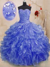  Sweetheart Sleeveless Lace Up Quinceanera Dresses Blue Organza