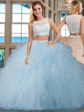 Modest Light Blue Side Zipper Vestidos de Quinceanera Beading and Ruffles Sleeveless Floor Length