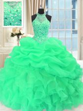 Fitting Scoop Sleeveless Beading and Pick Ups Floor Length Sweet 16 Dress
