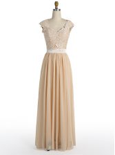 Traditional Cap Sleeves Side Zipper Floor Length Lace Prom Party Dress