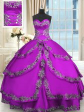  Purple Lace Up Quince Ball Gowns Beading and Embroidery and Ruffled Layers Sleeveless Floor Length
