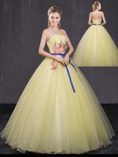 Charming Yellow Sleeveless Tulle Lace Up 15th Birthday Dress for Military Ball and Sweet 16 and Quinceanera