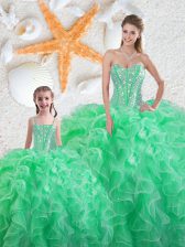  Apple Green Ball Gowns Sweetheart Sleeveless Organza Floor Length Lace Up Beading and Ruffles Sweet 16 Dress