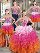 Inexpensive Four Piece Floor Length Ball Gowns Sleeveless Multi-color Sweet 16 Quinceanera Dress Lace Up