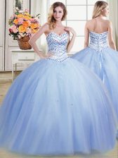 Captivating Sweetheart Sleeveless Vestidos de Quinceanera Floor Length Beading Lavender Tulle